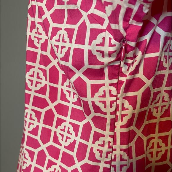 Peter Millar Medium Split V Neck Tunic Top Geometric Pink Preppy Zip Side - Picture 5 of 8